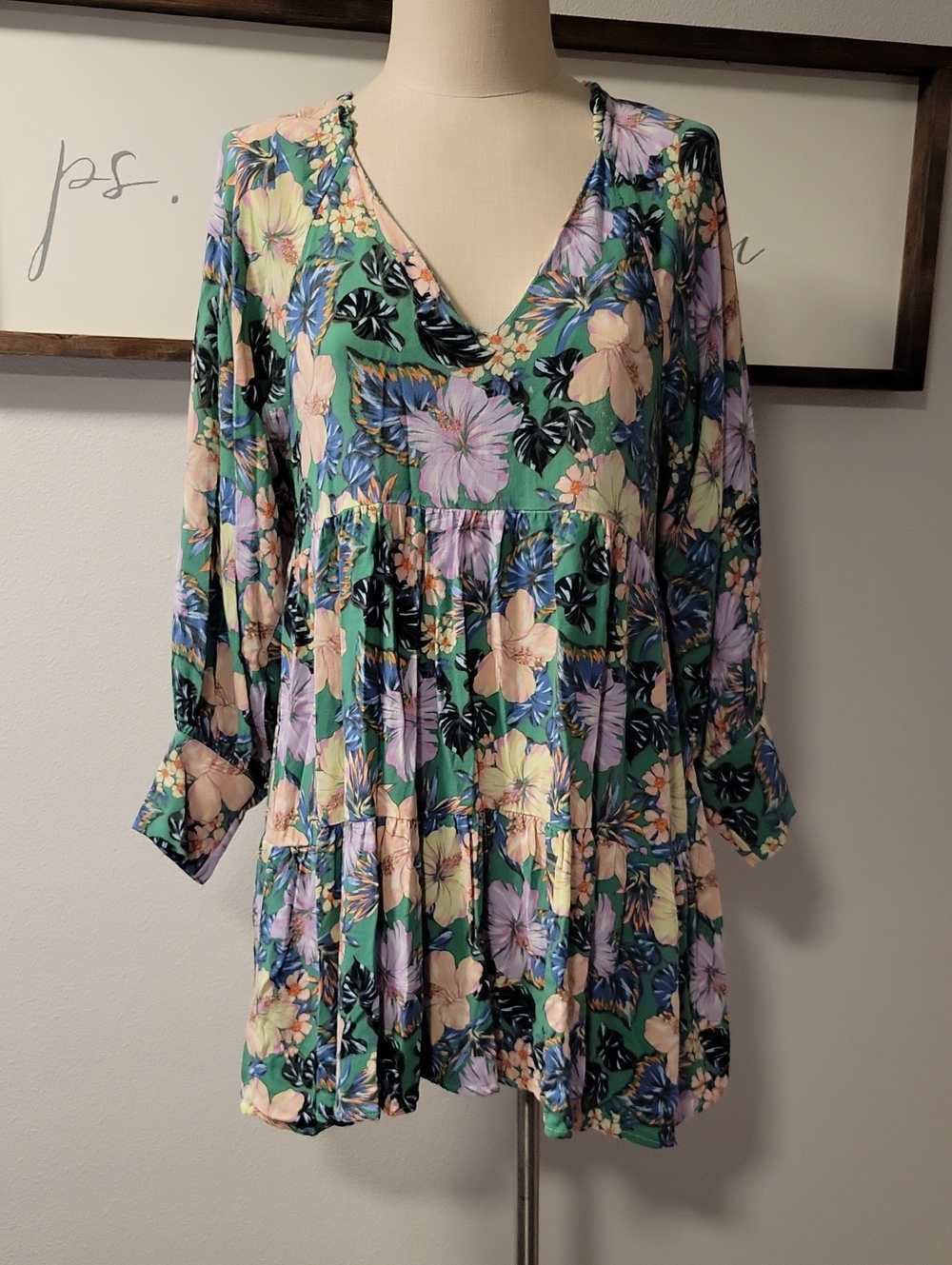 O'Neill Merla Floral Lightweight mini dress with ballon sleeves